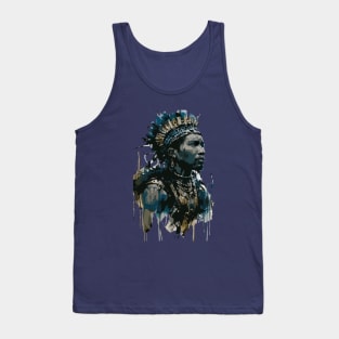 Tribal African Warrior in Costume with Spear in Ink Painting Style Tank Top